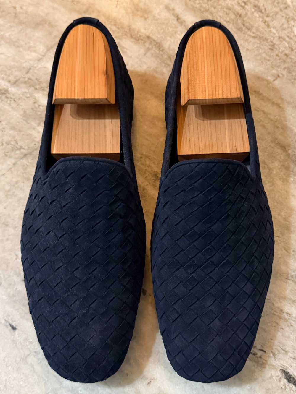 BOTTEGA VENETA SLIPPER Intrecciato Woven Suede Loafers 41 Blue Sunday Slip On